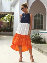 Summer patchwork Dress 2019 Women Asymmetric Maxi Dress Color Block Contrast Sleeveless Irregular Ruffle Beach Long Dress