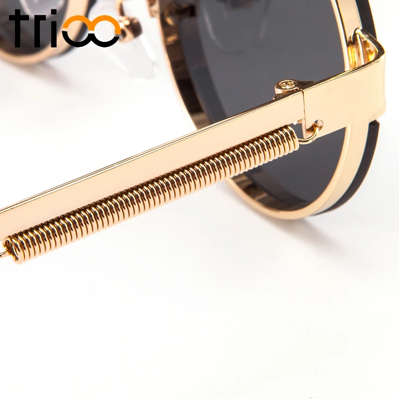 TRIOO стимпанк унисекс Стиль Солнцезащитные очки в стиле ретро, круглые очки солнцезащитные очки золотые черные женские крутые летние Lunette качественные оттенки