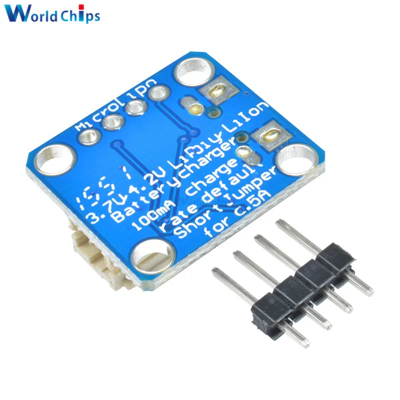 Module de charge pour batterie lithium avec indicateur LED rouge et connecteur Micro USB.