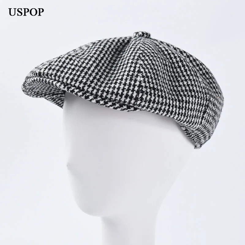 

USPOP 2019 Autumn winter hats women men berets unisex newsboy caps plaid visor caps