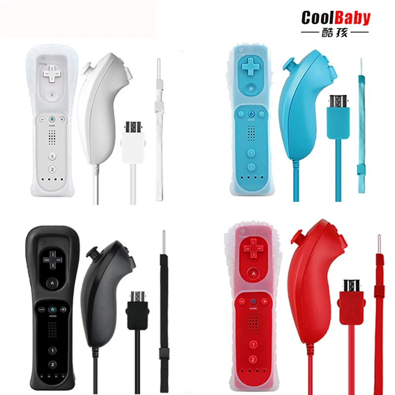 new 2-in-1 Wireless Remote Controller+Nunchuk Control for Nintend Wii Built-in Motion Plus Wii U gamepad joystick+Silicone Case