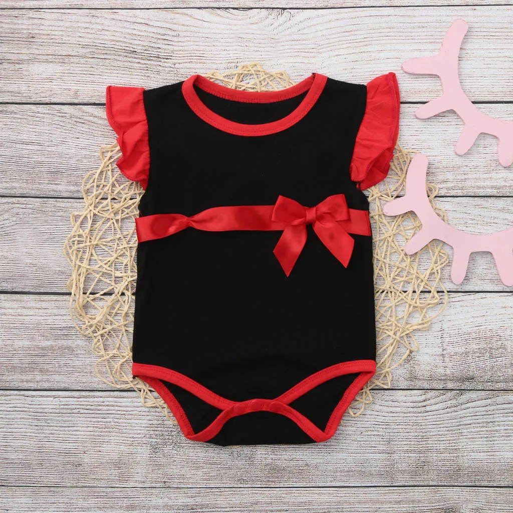 

Toddler Infant Summer Kids Clothes Baby Boys Girls Fly Sleeve Solid Print Bow Bodysuit Clothes Erkek Bebek Tulum Bebek Giyim