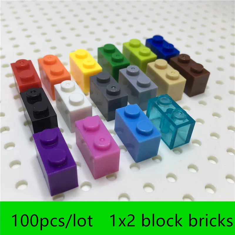 

DIY Building Blocks Thick Figures Bricks Compatible Legoe pieces 1x2 Dots 100PCS lot Educational Creative Toys for Children