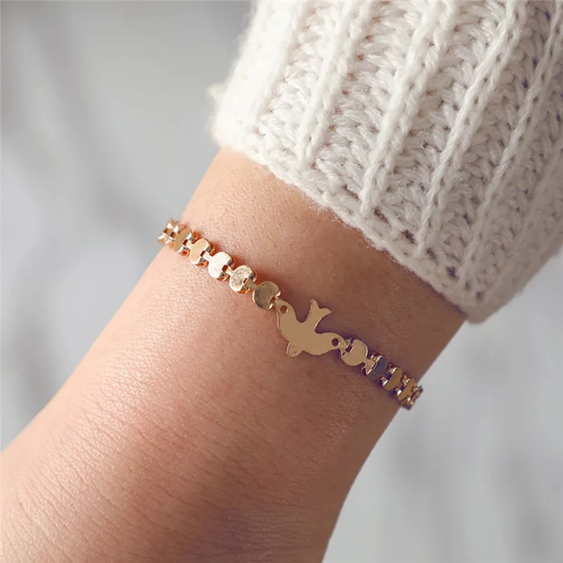 Geometric round chain round chain bird animal ankle chain bracelet acero inoxidable joyeria mujer luxury brand F14 (7)