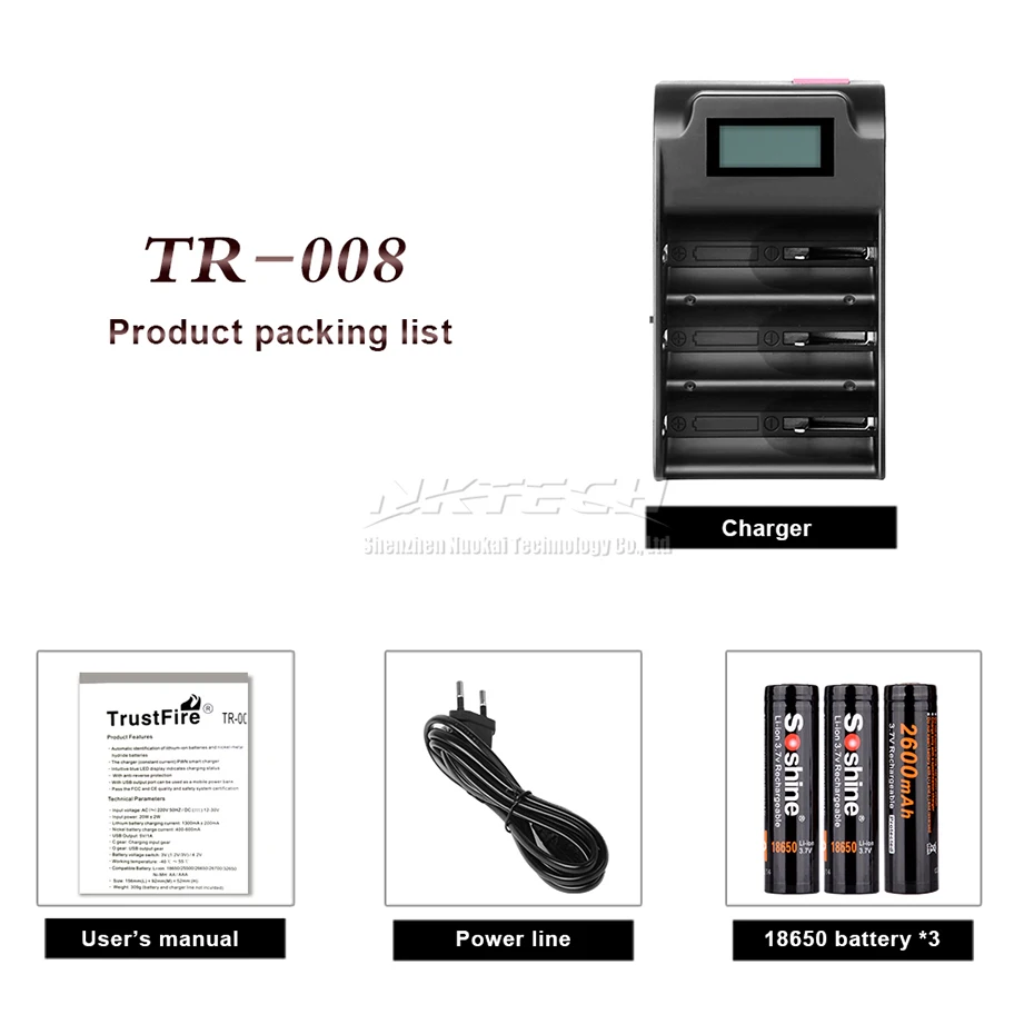 TR-008 TrustFire интеллектуальные Батарея быстрое зарядное устройство 3,0/4,2 V 3 слота ЖК-дисплей Дисплей для 18650 26650 25500 26700 32650 Li-Ion Батарея