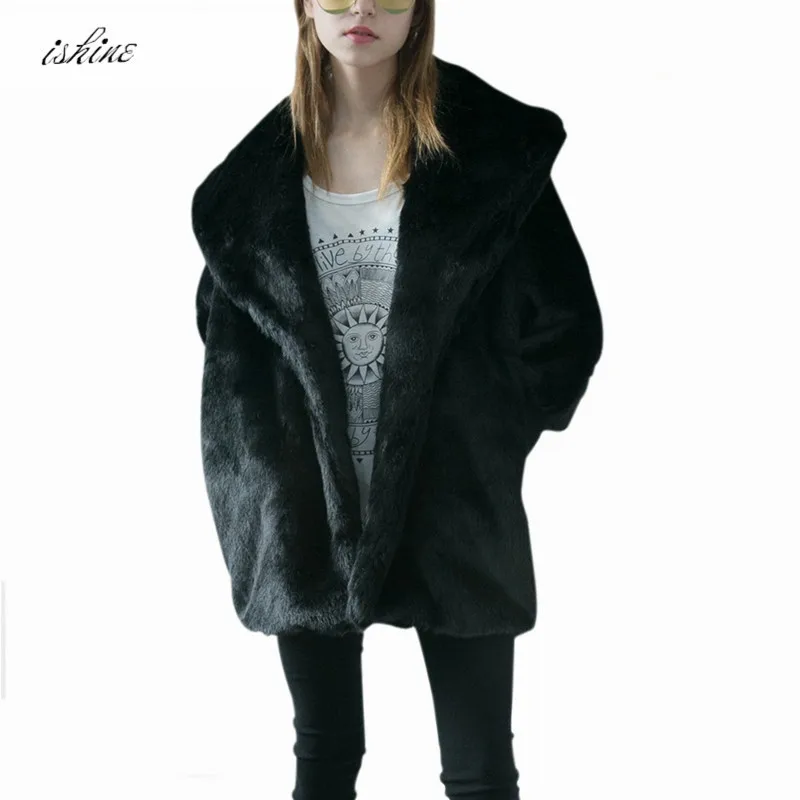 Buy Free Shipping Black Fur Coat Women Lady Faux Fur Overcoat Long Sleeve Faux