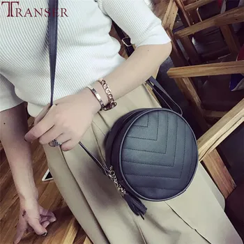 

Transer 2018 New Fashion Solid color round Women Handbag Tassel Shoulder Bag Large Tote Ladies Purse Hobo Bags Wu3 35
