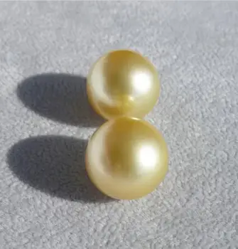 

free shipping Noble jewelry 13-14MM NATURAL 2pcs Top Quality Huge Natural Gold Real South Sea Cultured Loose Pearl Undrilled