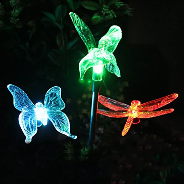 5 Unids/lote Juego de Jardín Solar Luz de La Noche Del Colibrí Libélula