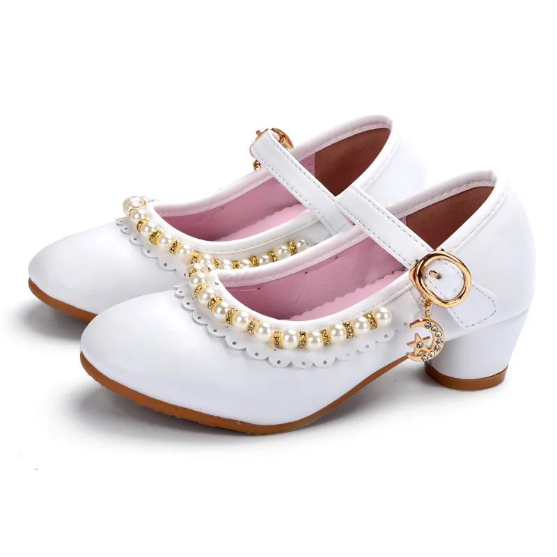 ULKNN/детская обувь; сандалии для девочек с оборками; цвет розовый, белый; Fille; обувь с жемчугом; женские сандалии из мягкой кожи; детская обувь для принцессы - Цвет: White