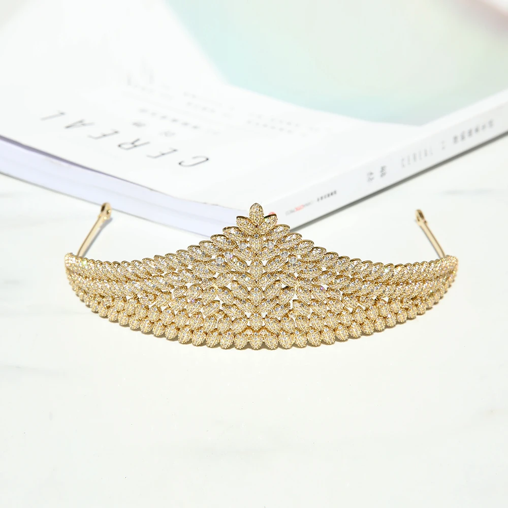 

Parmalambe Zircon Clusters Lush Gold Hair Tiaras Delicate Bridal Headpieces Luxury Crown Wedding Hair Accessories tiara de noiva