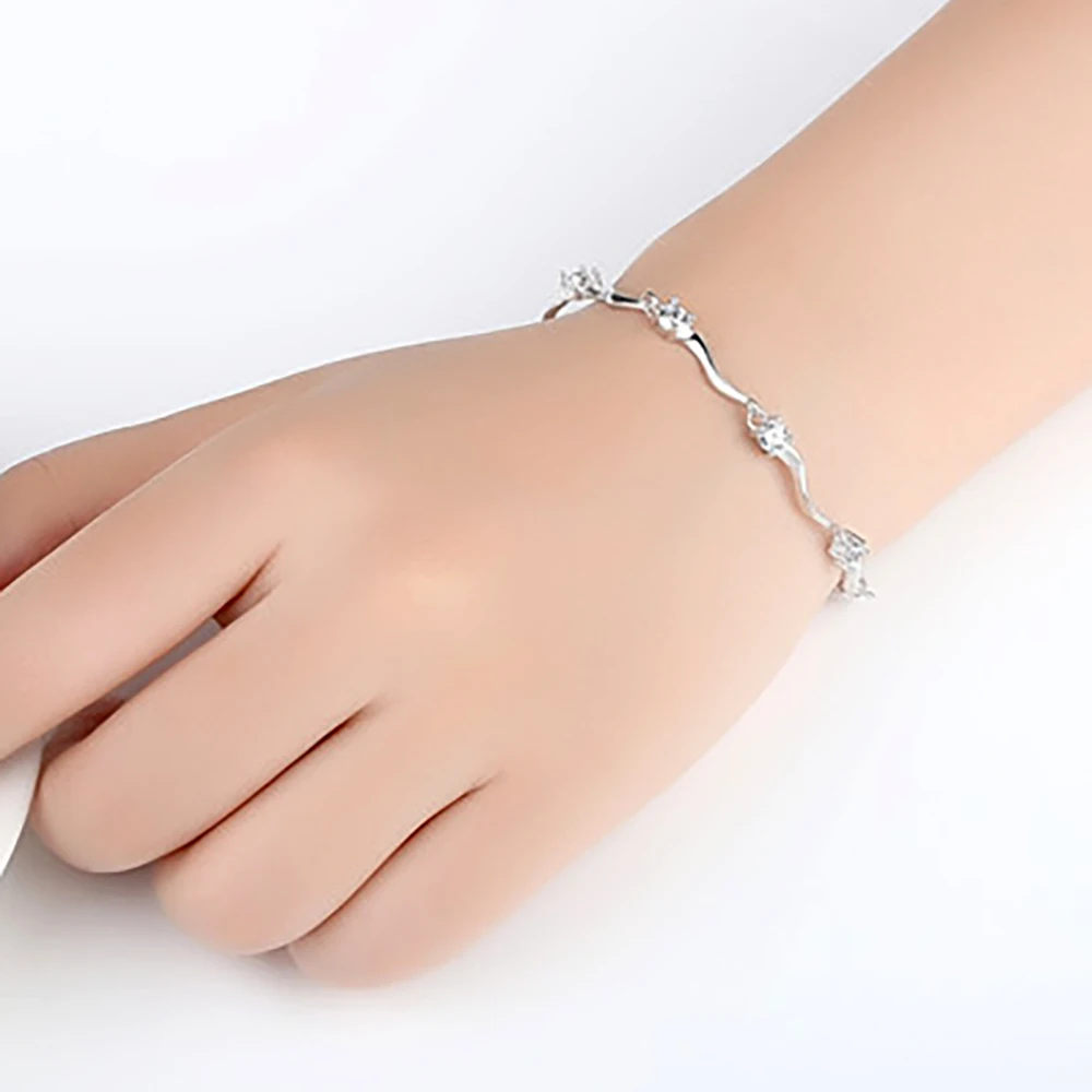 Ladies Bangle Fashion Silver Link Chain Crystal Bracelets Elegant Women Charming Zinc Alloy Bangles Chain for Mother's Day Gift (11)