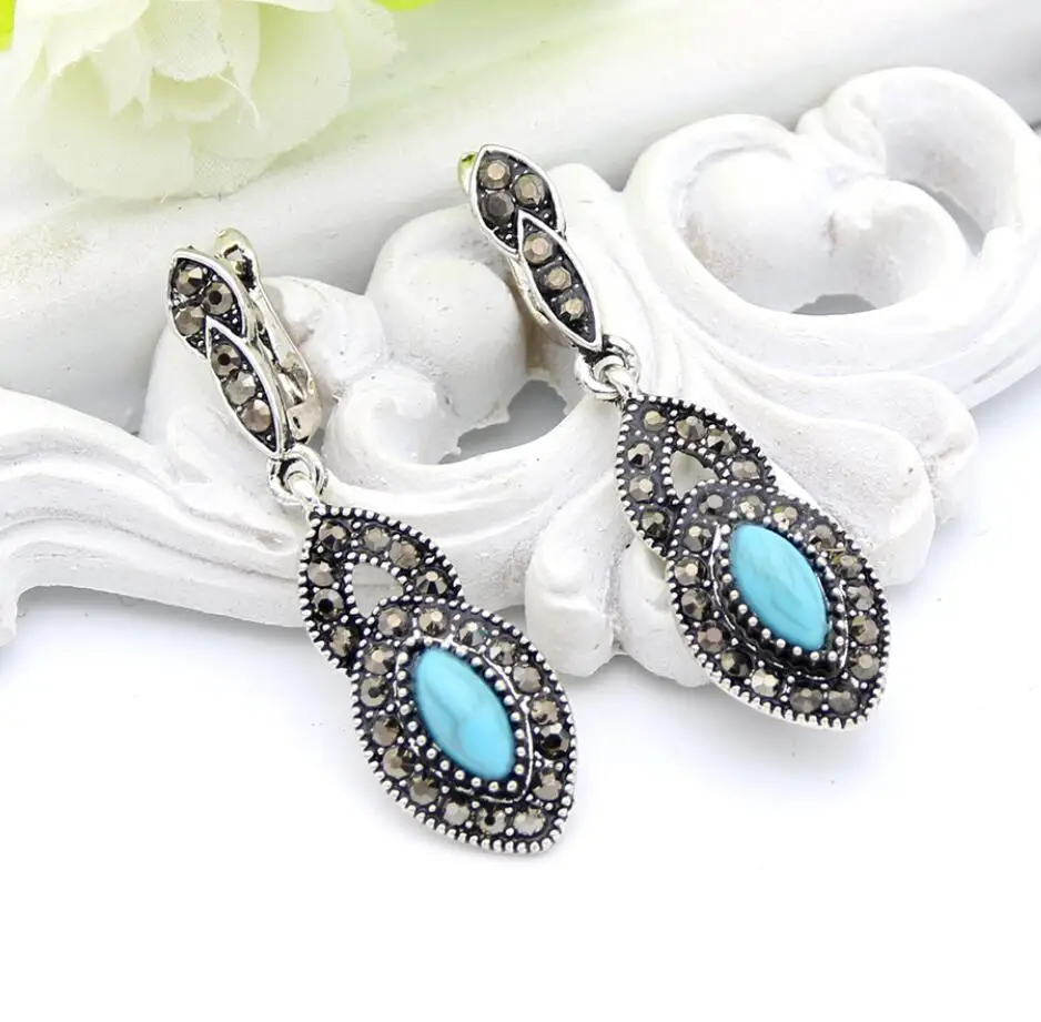 

Vintage Morocco Women Long Drop Hook Round Earring Resin Jewelry Antique Silver Color Gypsy Ethnic Jewelry India Bridal Earrings