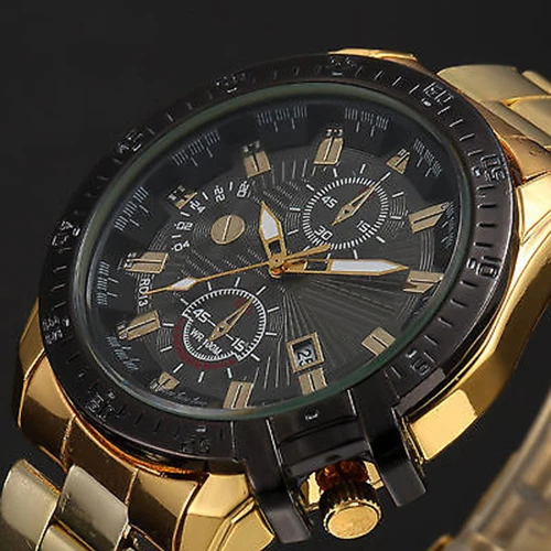 

Luxury Men Golden Color Band Stainless Steel Date Quartz Analog Sport Wrist Watch