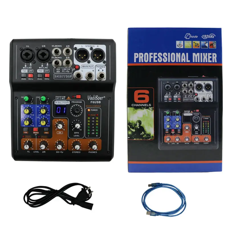Vadiboer F6 Professional 6 Channels Mixer Console