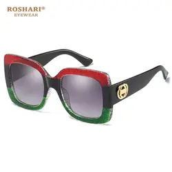 RoShari Модные женские негабаритных квадратные Винтажные Солнцезащитные очки Зеленый с красное солнце стеклянные женские очки lentes-де-сол
