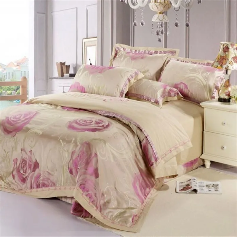 

Silk Cotton Embroidery Bedding Sets Soft Jacquard 4pcs Sets Duvet Cover Pillowcase Bed Sheet Bedding Linens