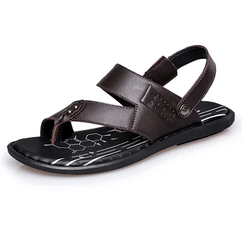 

large size men fashion thong sandals cow leather beach sandal outdoor flats summer shoes sandale homme flip flop man slippers