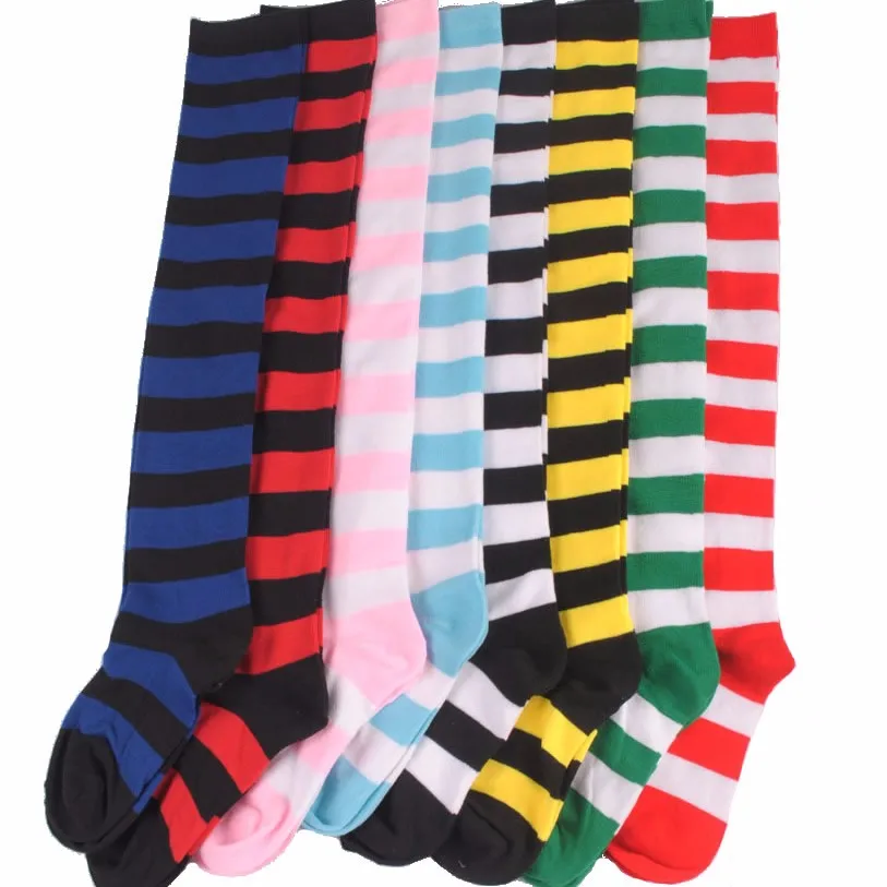 Новинка; модные Хлопковые гольфы в полоску; 11 цветов; высококачественные носки до бедра;