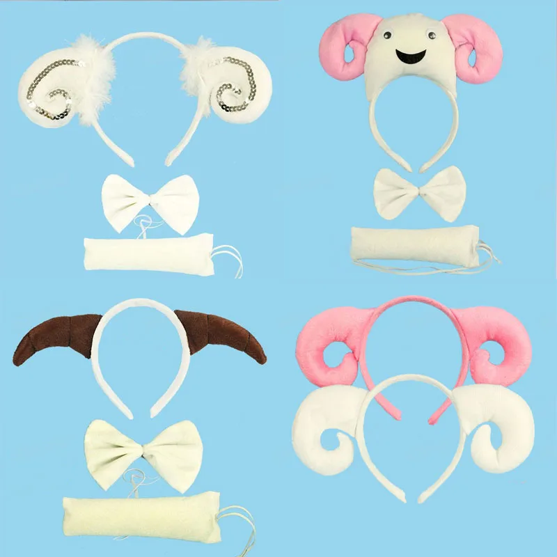 

Adult Boy Girl White Sheep Headband Bow Tie Tail Cosplay Birthday Party Performance Props halloween costume for kids Christmas