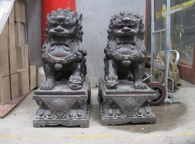 

wholesale factory 22 China Fengshui Bronze Copper Beijing Guardian Door Fu Foo Dog Lion Pair