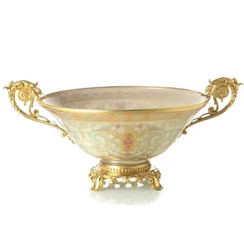 

High-grade Home Furnishing decoration plate classical living room decoration creative glass inlaid copper ears compote