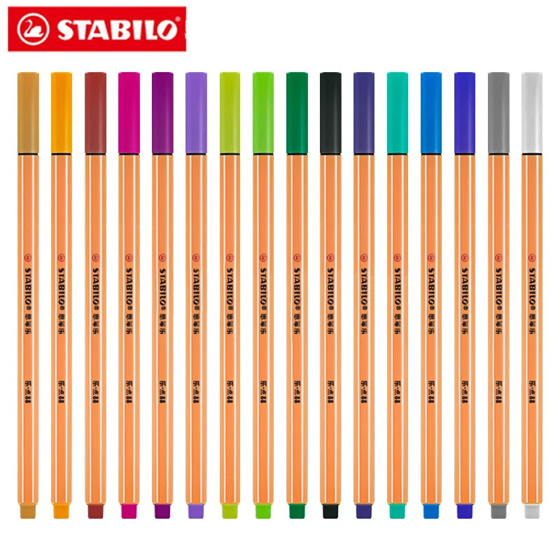 1pcs Germany STABILO 88 Fiber Pen Swan Sketch Color Hook Line Pen Color Single 24 Color Selection Metal Nib Hexagonal Pen Rod