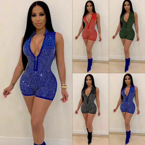 حار جديد إمرأة مثير Bodycon Playsuit الديكور الصلبة مثير أزياء الخامس الرقبة الترتر ارتداءها بذلة ضئيلة أكمام رومبير Clubwear حار جديد إمرأة مثير Bodycon Playsuit الديكور الصلبة مثير أزياء الخامس الرقبة الترتر ارتداءها بذلة ضئيلة أكمام رومبير Clubwear