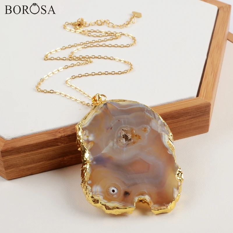 

BOROSA 1piece Freeform Natural Color Onyx Druzy Agates Geode Slice Pendant Necklace Wholesale CL160