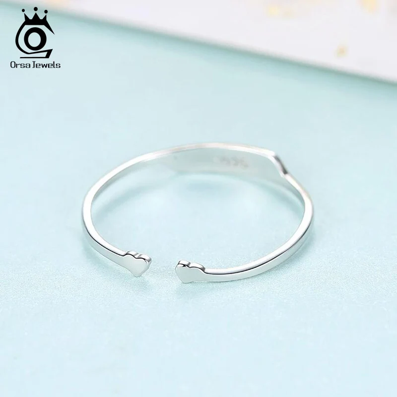 ORSA JEWELS Genuine 925 Sterling Silver Finger Ring Women Adjustable Heart Shape Letter Silver Color Female Party Jewelry PSR63