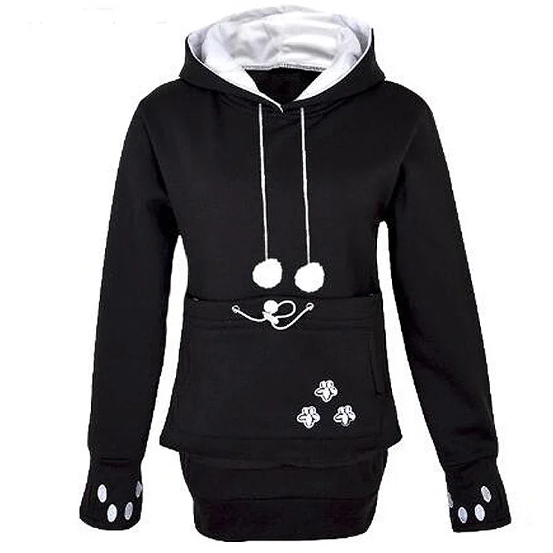 Saimishi Cat Lovers толстовки с капюшоном с мешочком для собак, толстовки для домашних животных, повседневные пуловеры-кенгуру, женские топы с вышивкой - Цвет: Black
