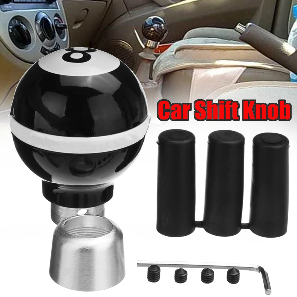 

Universal Universal Manual Lever Stick Shifter Personalization Car Gear Shift Knob Ball 8 Billiard Shape Black