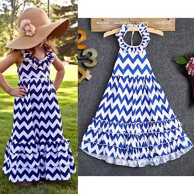 

Baby Girls Summer Dress Kids Wave Stripe Boho Maxi Long Sundress Party Dress Baby Girl Sleevless Dress