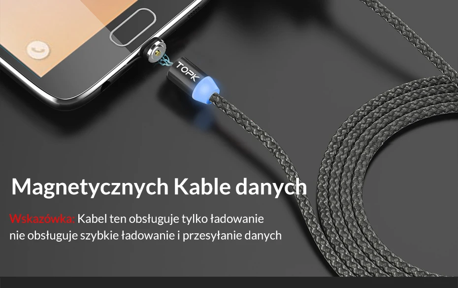 TOPK AM17 2 м светодиодный магнитный USB кабель для iPhone Xs Max Micro usb type C кабель samsung Плетеный телефонный кабель Магнитный зарядный провод