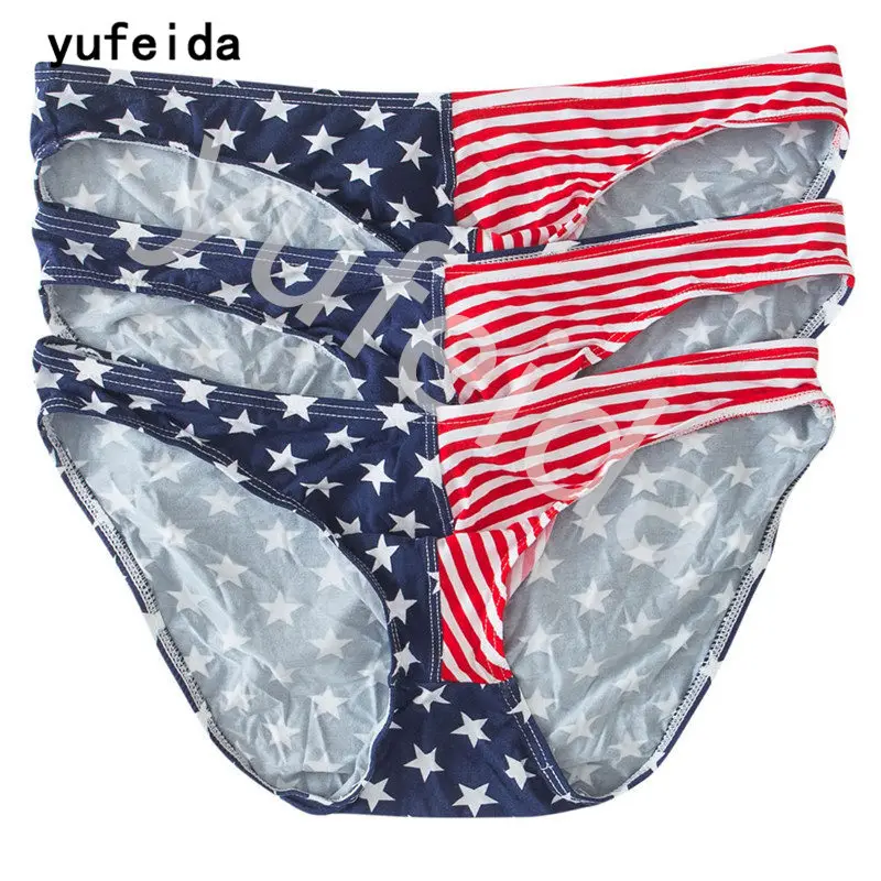

YUFEIDA 4PCs/Lot Men's Underwear Briefs Bikini Cotton USA Flag Male Panties Breathable Comfortable Underwear Sexy Men Underwear