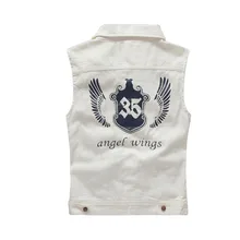 Новинка, мужской джинсовый жилет, куртка без рукавов, пальто, 4XL, мужской, с принтом, Ретро стиль, белый, Повседневный, уличная одежда, жилет, мужская одежда AF0146