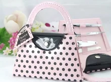 Envío gratis + Best Selling nupcial ducha Favor y Pink Polka Dot Purse pedicura Kit de manicura Favors + 80 set/lote