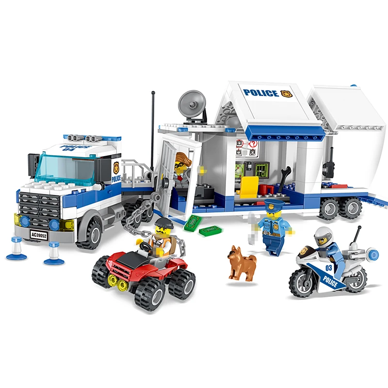 

398PCS Creator Move Police Station Building Block Compatible Legoed Motorcycle City Police Educational Bricks Toys for Chirldren