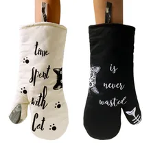 Кухонные утолщенные термостойкие рукавицы для духовки, белые, черные, кошачьи перчатки для приготовления пищи, нескользящие перчатки для выпечки, рукавицы для духовки, инструмент для домашней готовки