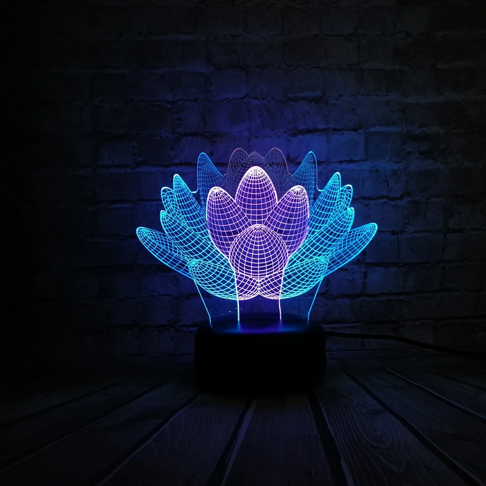 

New 3D Lamp Succulent Plants Lotus Flowers Mixed Multicolor USB Led Night Light Kids Toys Table Touch Lampara Home Decor Acrylic