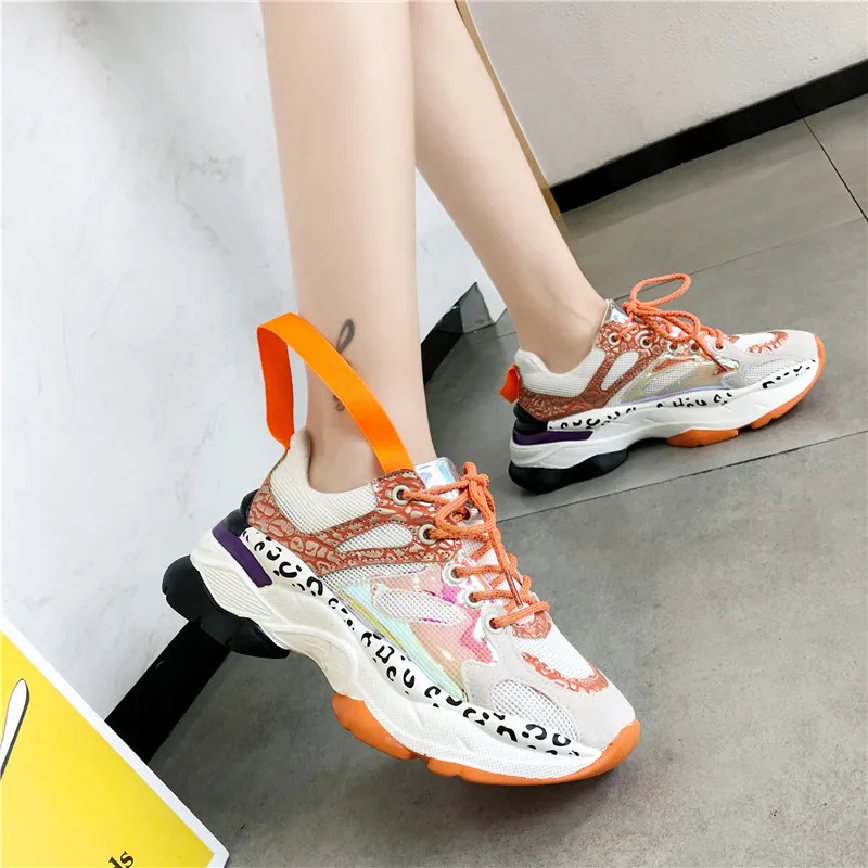 

Chunky Sneakers 2019 New Women Heightening Shoes Platform Sneakers Mixed Colors Lace-up Thick Sole Sports Shoes