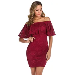 Women Lace Embroidery Dress Sexy Slash Neck Ruffles Sleeve Summer High Waist Off Shoulder Elegant Vintage Evening Party Vestido Women Lace Embroidery Dress Sexy Slash Neck Ruffles Sleeve Summer High Waist Off Shoulder Elegant Vintage Evening Party Vestido