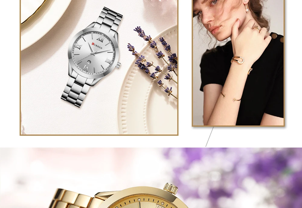 Горячая CURREN золотые часы женские стальные женские часы браслет женские часы Relogio Feminino Montre Femme