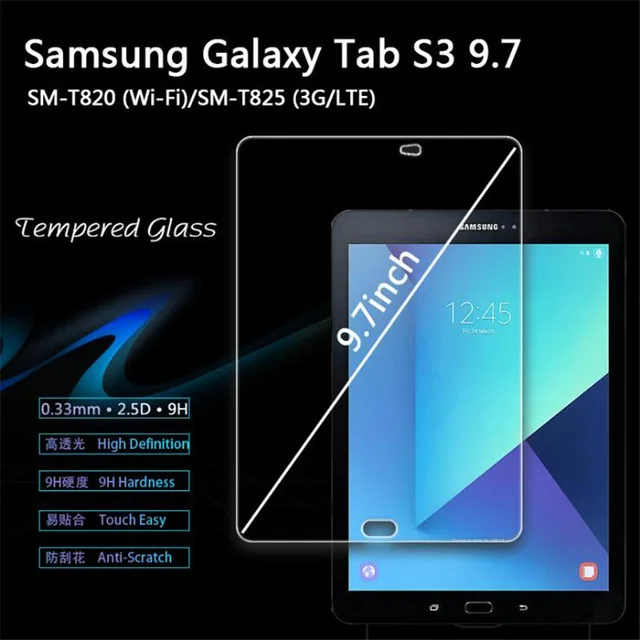 SM-T820//T825 Tablet 9H Tempered Glass Protector For 9.7/" Samsung Galaxy Tab S3