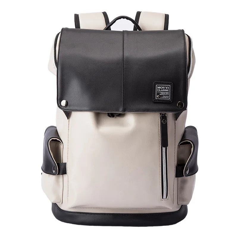  Man Backpack PU Leather USB Recharging Laptop School BaG Male Waterproof Travel Multi-color backpac - 32947822350