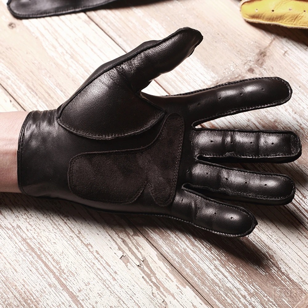 Motorcycle Gloves Guantes Moto Men Brown Retro Motorcycle Gloves Leather Motorsiklet Full Finger Vintage Motorbike Riding Gloves