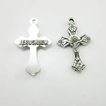 

100pcs of Antique Silver Catholic Jerusalem Rosary Crucifix Cross Pendant
