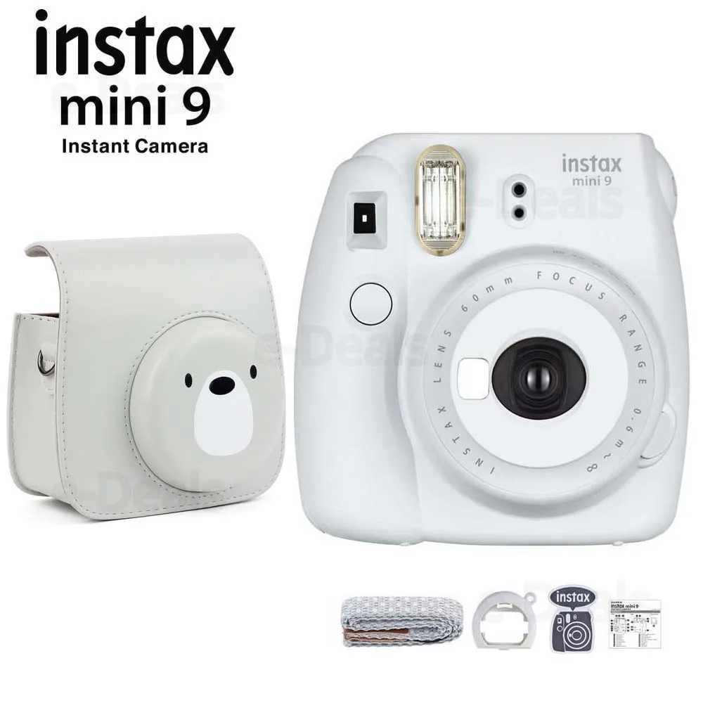 Фотокамера моментальной печати Fujifilm Instax Mini 9 дымчато-белый+ качественный мягкий чехол из искусственной кожи с плечевым ремнем