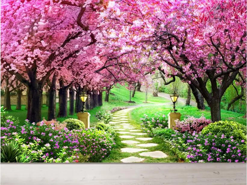 Beibehang Personalized Fashion Beauty Wallpaper Cherry Blossom Garden Path Landscape Interior Background Wall Papers Home Decor Wallpapers Aliexpress