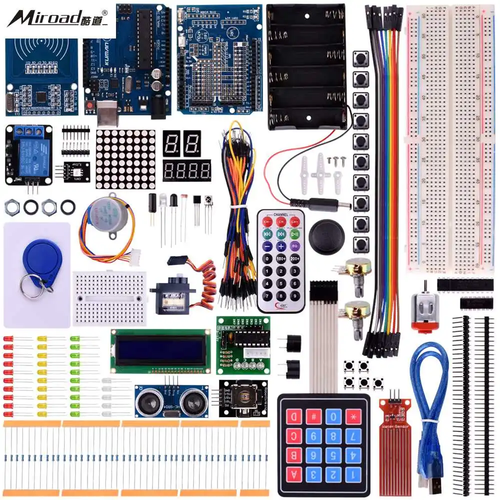 

Miroad RFID Master Starter Kit for Arduino Update UNO R3 projects with Tutorials RC522 RFID Sensor Module LCD Servo DC Motor K25